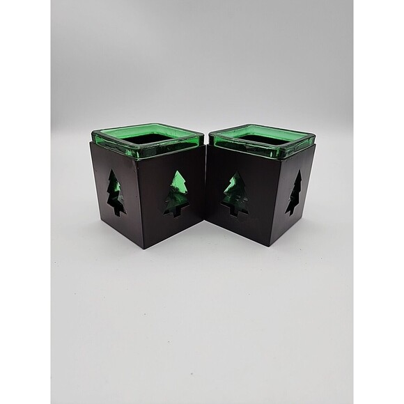 Rustic Pine Tree Candle Holders Christmas Winter Cabin Pair of Candle Holders - Picture 10 of 12